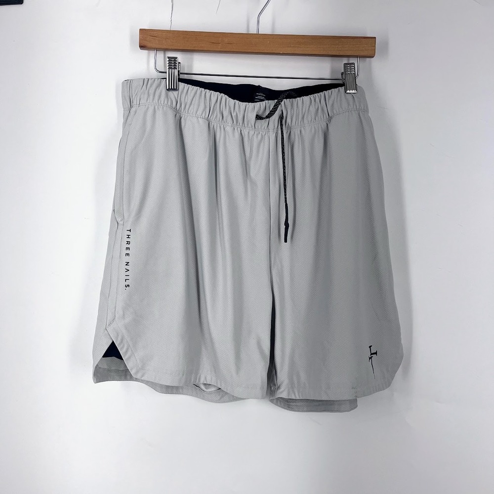 Three Nails Mens XXL Gray Active Compression Lined Workout Shorts 5.5 Inseam